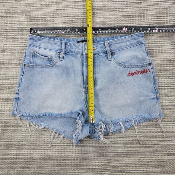 Kendall & Kylie Womens 26 Linda Blue Mid-Rise Heartbreaker Cut Off Shorts - Picture 5 of 16